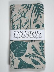Two Napkins - Green Plants Linen