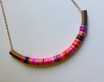 Square tube fibre wrapped necklace - PINATA